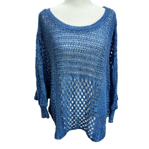 Blue Loose Open Knit Oversized Sweater Cotton Country by Parkhurst Size Large XL
